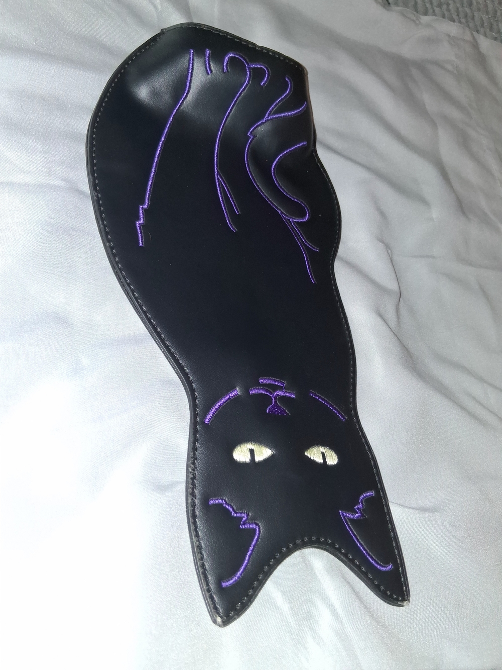 Black Faux Leather Cat Accessory with Purple Stitching No Strap - Picture 6 of 8